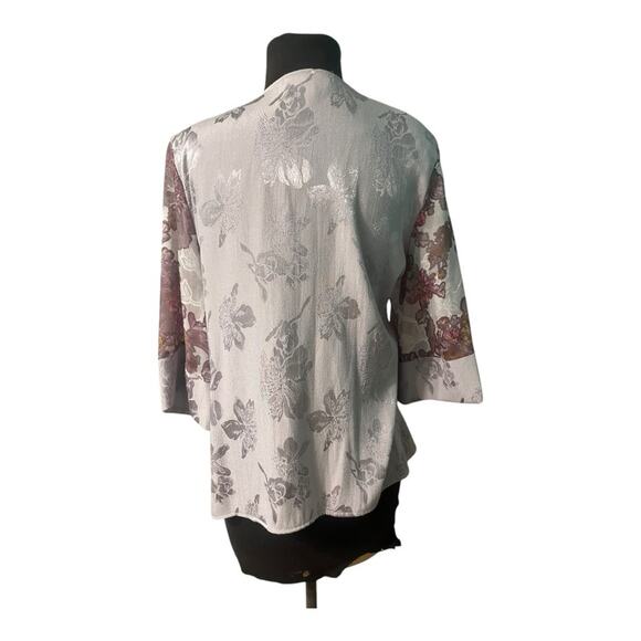 Y2K Satin Asian Floral Lace Kimono Jacket M Ethereal Fairy Romantic Pastel Boho - Picture 6 of 9
